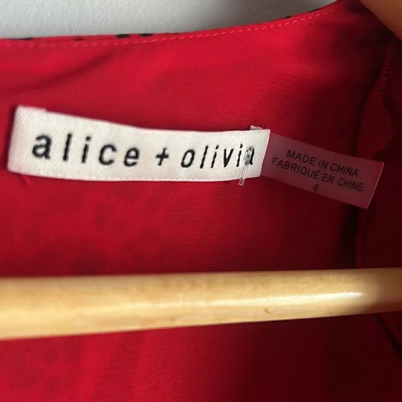 Alice + Olivia Polly Fit Flare Leopard Print Long Sleeve Mini Red Dress - Picture 8 of 15